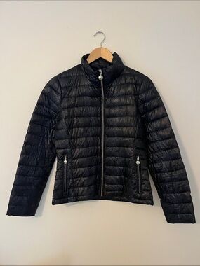 Calvin Klein Lightweight Black Snakeskin Pattern Quilted Down Jacket
